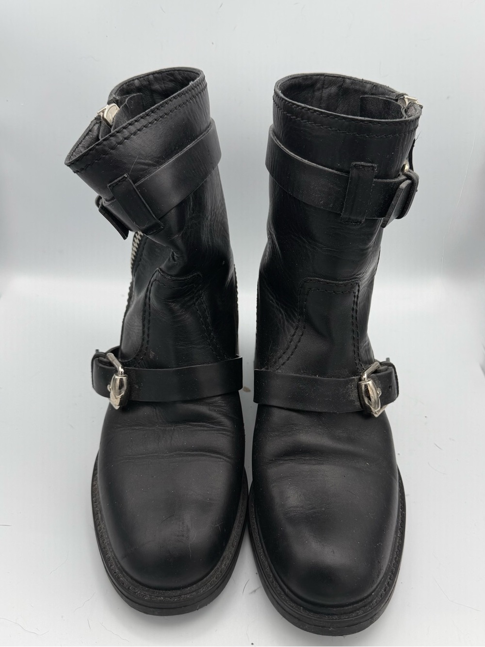 Gucci Black Leather Buckle Combat Boots
